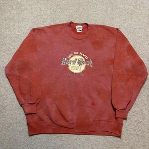 Vintage Hard Rock Cafe Sweatshirt Mens XL Red Las Vegas Embroidered Crewneck 90s